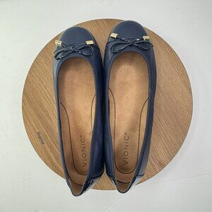 Vionic Minna Womens Navy Ballet Flats Bow Size 8 Wide Leather Arch Suppor Design